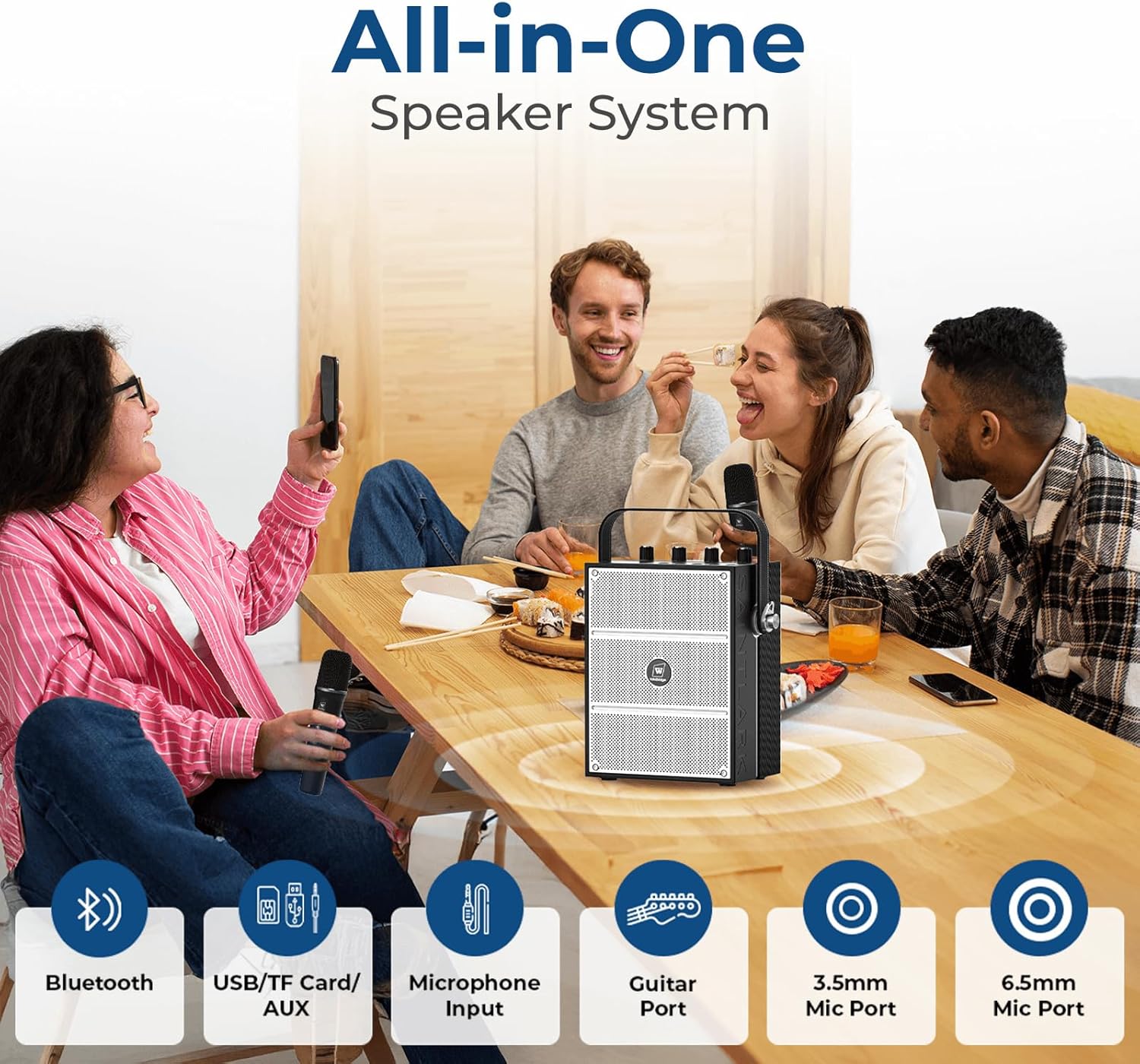 100W Powerful Voice Amplifier with 2 Wireless Microphones, Big Pro Sound Portable Speaker with Microphone, Bluetooth Speaker PA System Karaoke Machine Support BT/USB/TF Card/Aux/Guitar S99