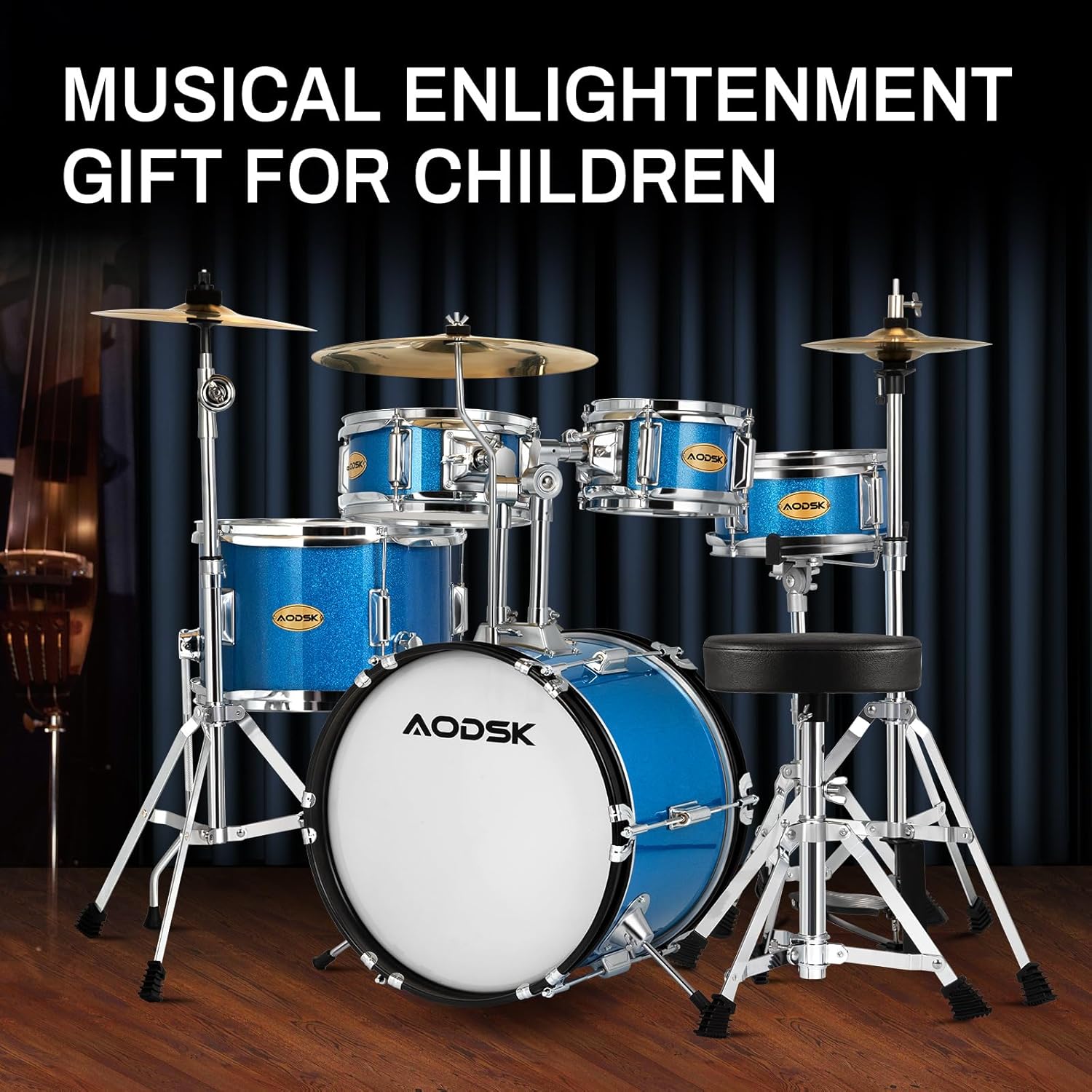 AODSK Drum Sets 5-Piece for Beginners, 14 inch Full Size Complete Drum Kit with Adjustable Throne, Cymbal, Hi-Hat, Pedal & Drumstick