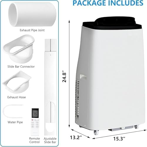 14000 BTU Portable Air Conditioner for Room up to 700 Sq.Ft - 3-in-1 Energy-Efficient AC Unit with Dehumidifier & 3-Speed Fan, Quiet Operation, Remote Control, Compact Design