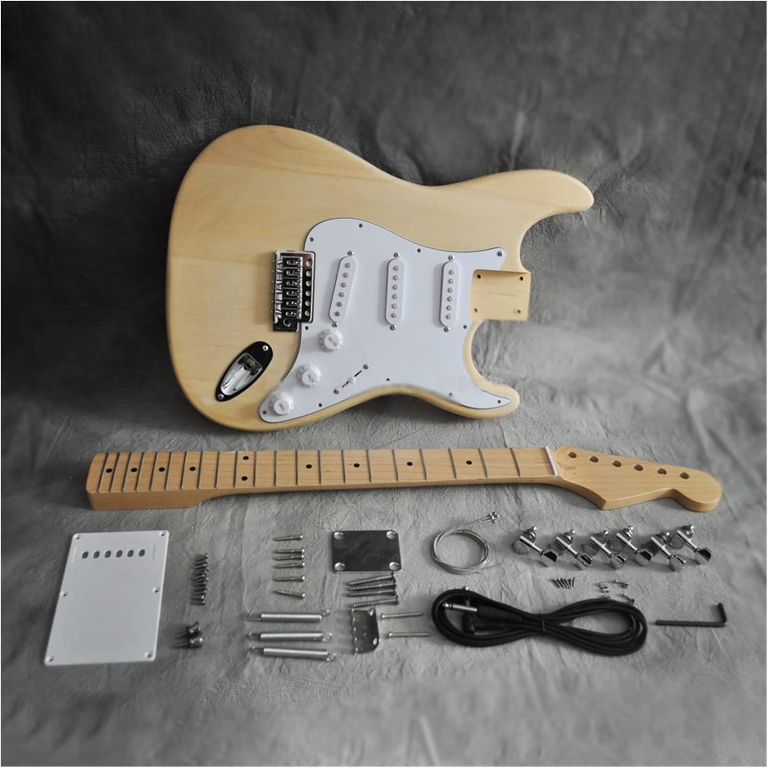 TSTS DIY Electric Guitar Kit Basswood Body Maple Neck Fingerboard 21 Fret for Guitar Lovers Unfinished Electric Guitar Kit