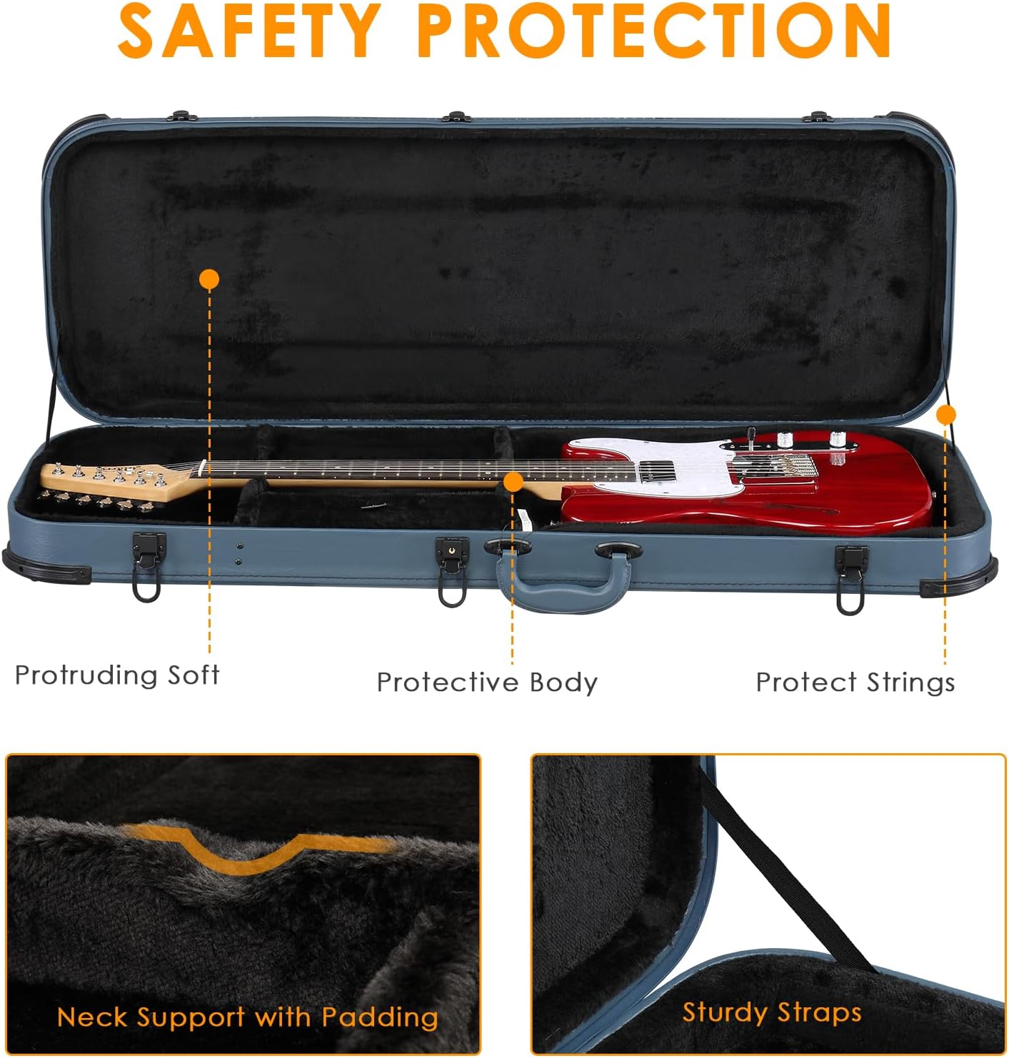 Ktaxon Electric Guitar Hard Case, Rectangle Wooden Standard 39-Inch Electric Guitars Hard-Shell Protective Carrying Case for KST/KTL/170 Model with Lock Latch Padding (Blue)