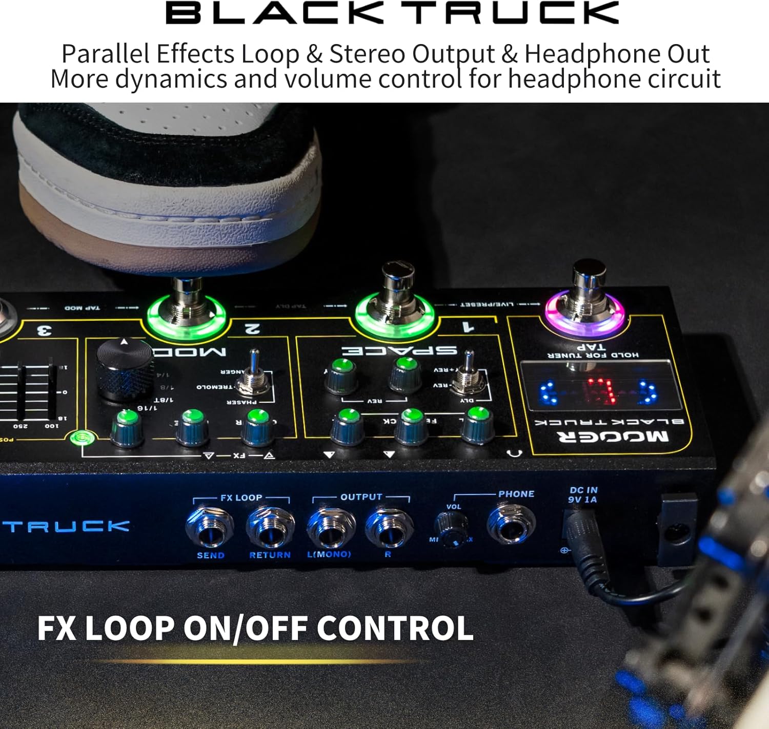 MOOER Black Truck Guitar Combined Effects Pedal for Metal with Compressor, Overdrive, Distortion, EQ, modulation, Delay, Reverb