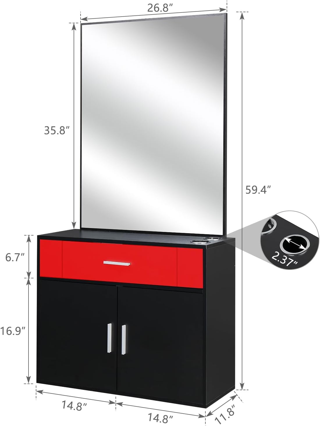 Professional Wall Mounted Hair Styling Station with Mirror, Salon Shelf Cabinet for Tools, Products and Accessories