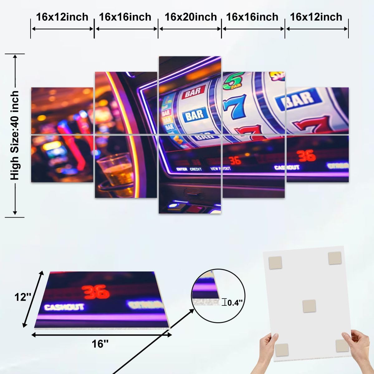 Art Acoustic Panels Slot Machine Rolling Drums Acoustical Soundproof Wall Panel with Self-Adhesive Decorative Sound Absorbing Panel Acoustic Treatment