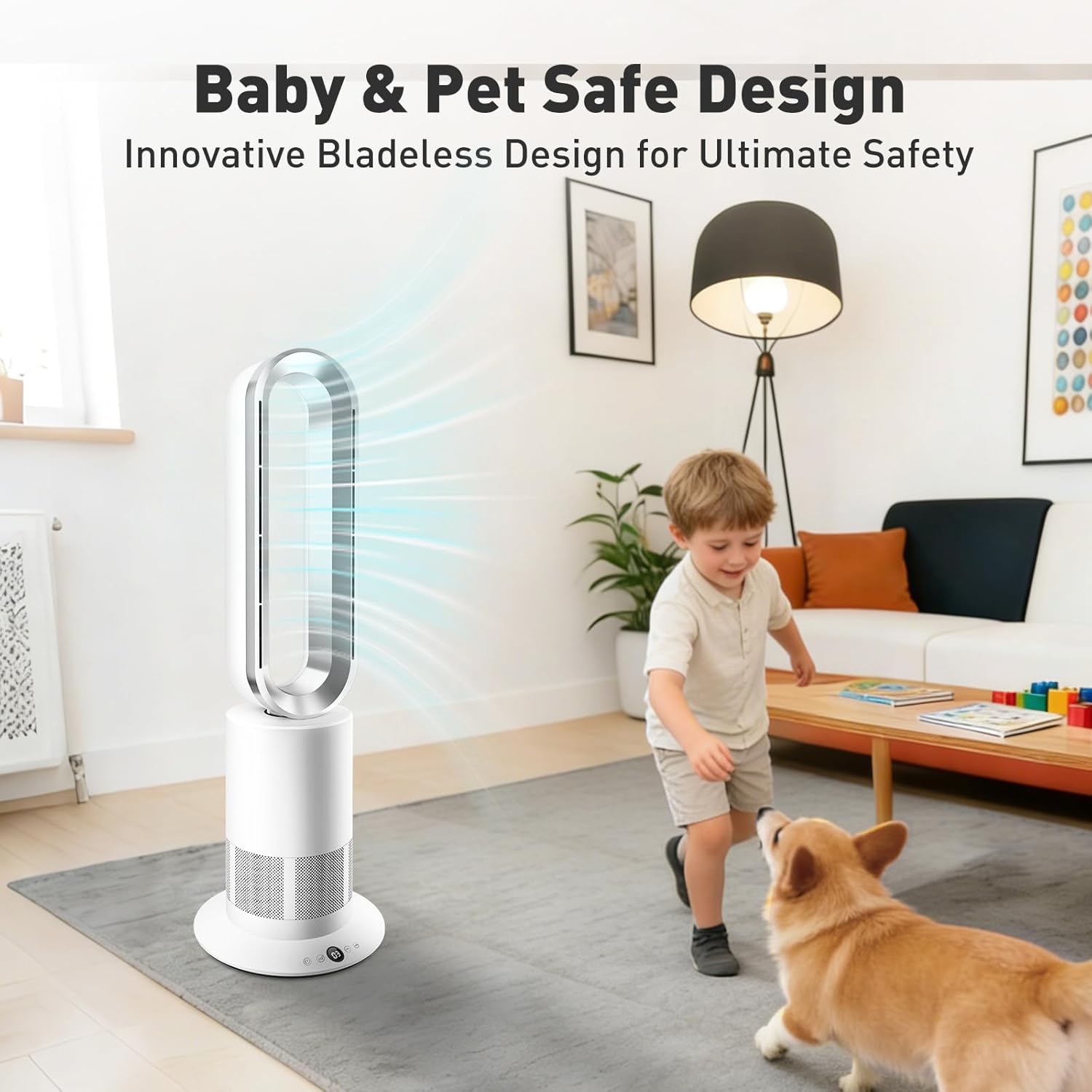 TP09Plus Bladeless Tower Fan, 2-in-1 Space Heater & Cooling Fan with Remote & Touch Control, 10 Cooling + 3 Heating Modes, Ultra-Quiet DC Motor for Bedroom & Home Office