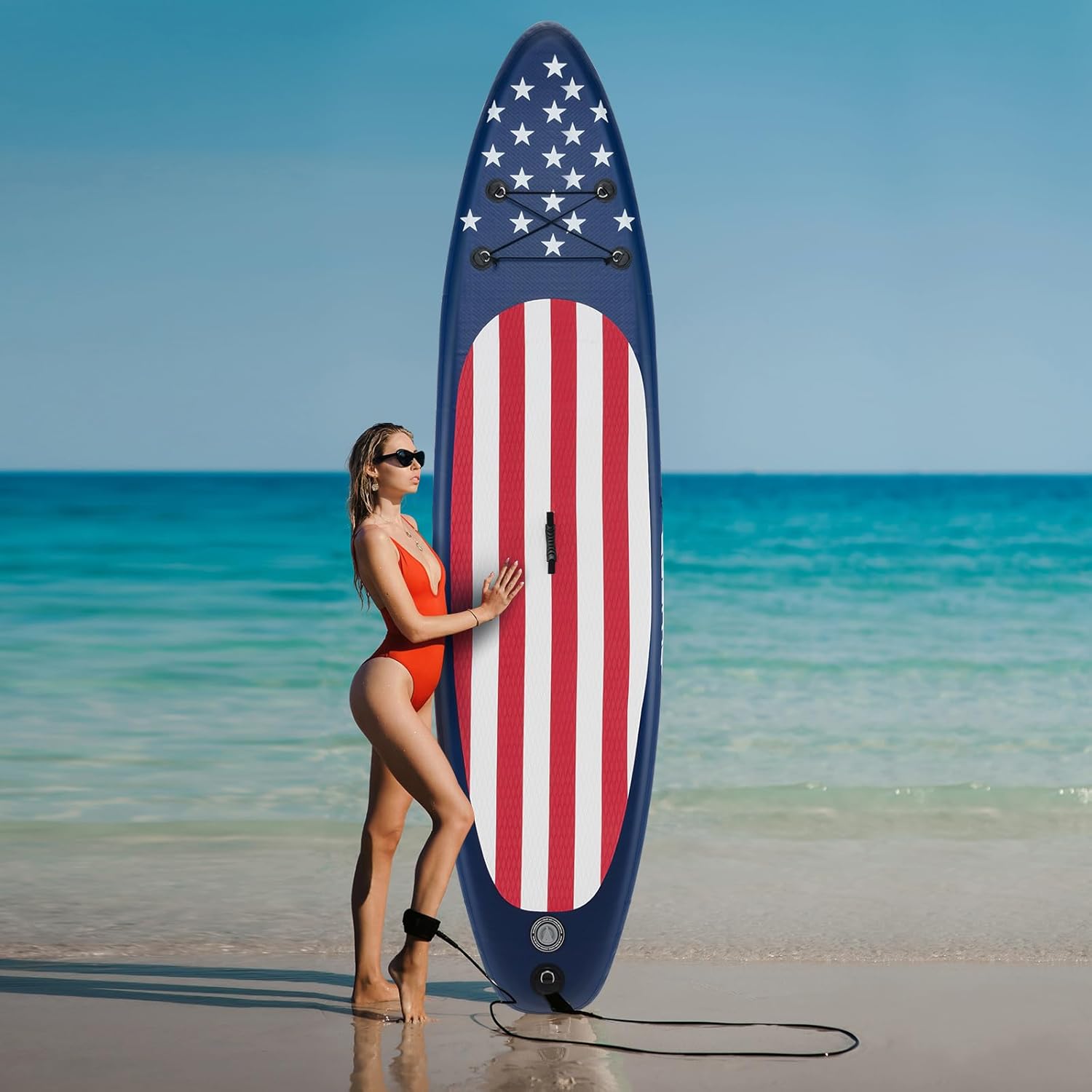 GYMAX Stand Up Paddle Board, Inflatable SUP with Wide Non-Slip EVA Deck, Accessories-Leash, D Rings, Hand Pump, Adjustable Paddle & Backpack, Paddle Boards for Adults Youth