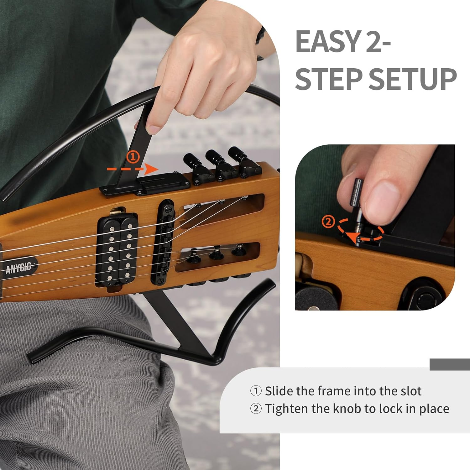 Travel Electric Guitar Headless – Portable Ultra-Light and Quiet, Full-Scale 25.5” Rosewood Fingerboard, glow humbucker, Gig Bag, Removable Stands include all Accessories Left Handed Brown