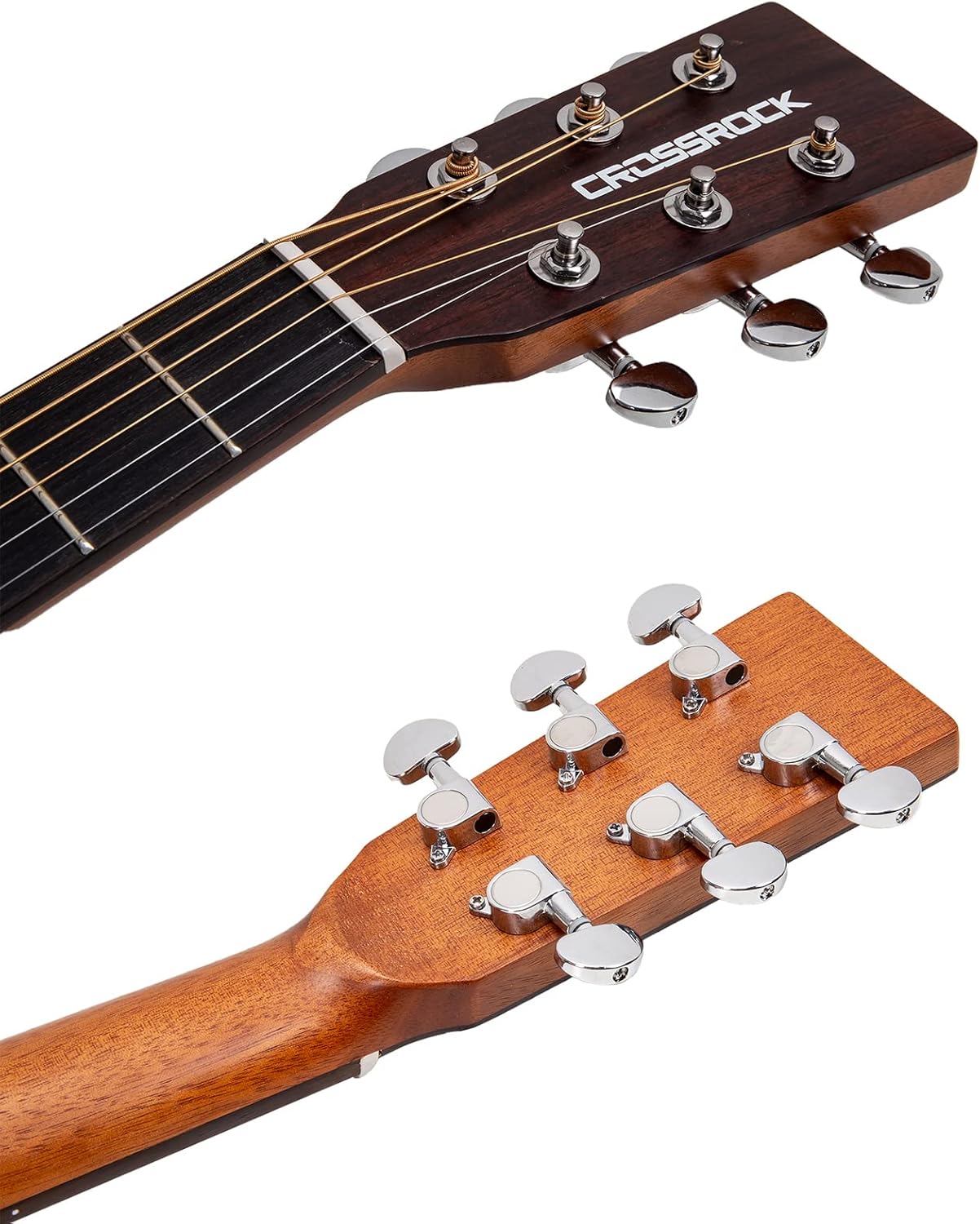 Crossrock Acoustic Guitar Bundle, Spruce Solid Top Dreadnought Guitar with Hard Case and Backpack for Student(CRAG-DF300BK-B)