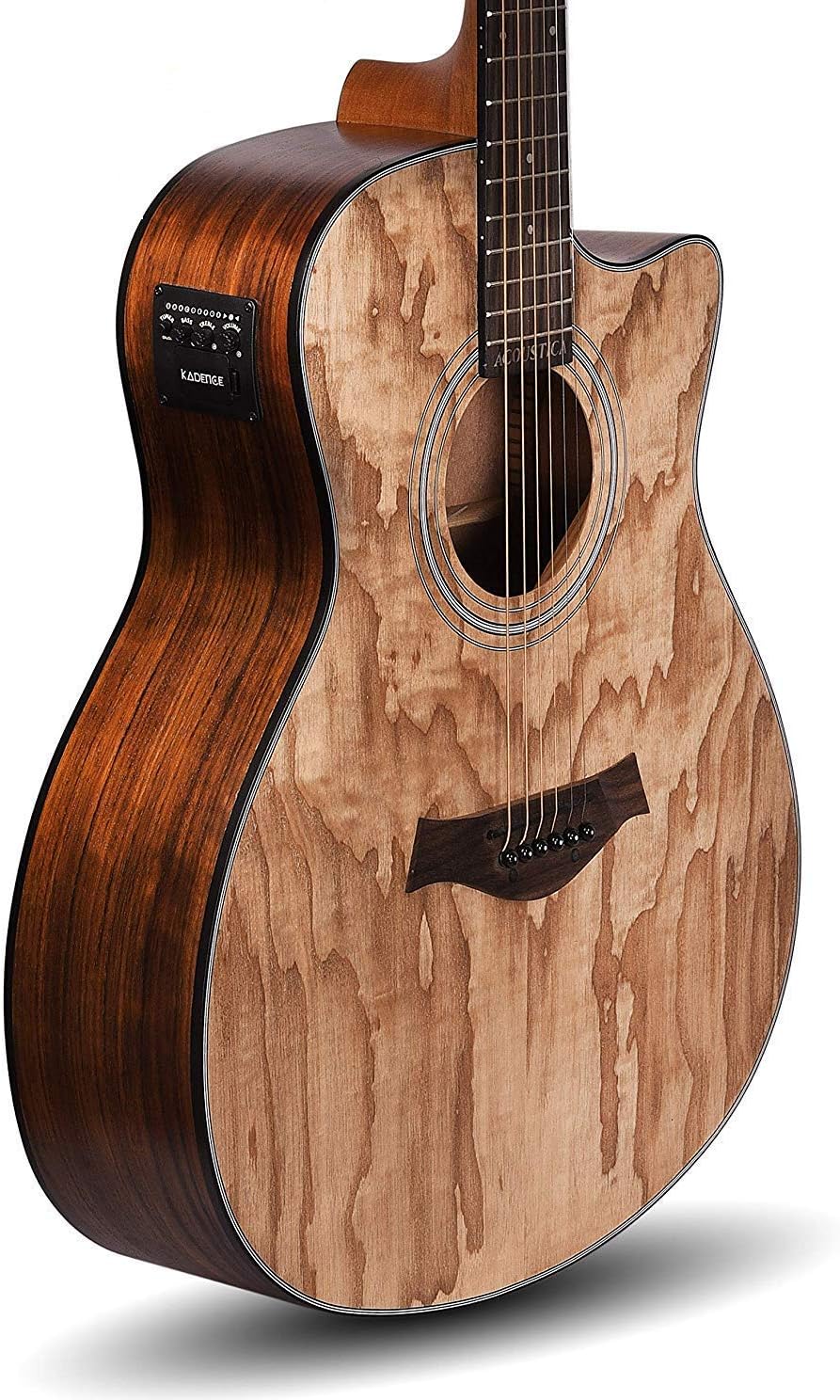Kadence Electric Acoustic Guitar (Ash Wood) - Semi Acoustic Guitar with Pickup, Inbuilt Tuner, Capo, Strings, Picks, Strap, Cable and Padded bag - Electro Guitars for Beginners & Professionals