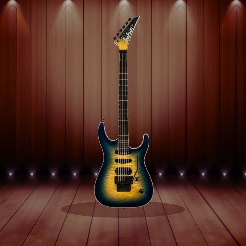 Jackson Pro Plus Soloist SLA3Q Electric Guitar - Right-Handed 6 Strings (Amber Blue Burst), Premium Craftsmanship and Playability Bundle with Protective Hardshell Case (2 Items)