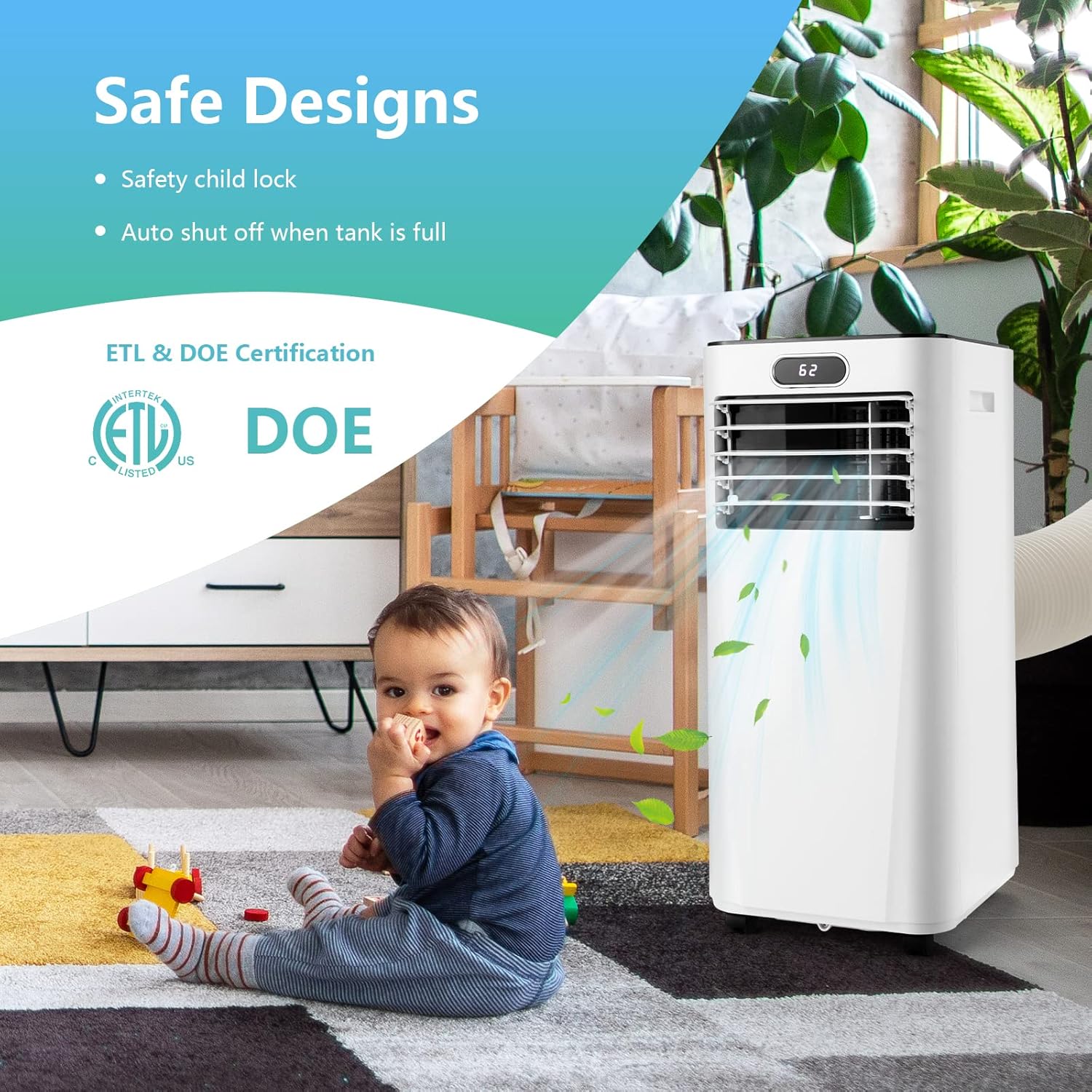 PETSITE Portable Air Conditioner, 3-in-1 AC Cooling Unit Dehumidifying, Fan & Air Cooler Function, Remote Control, Window Kit Included (8000BTU, White)