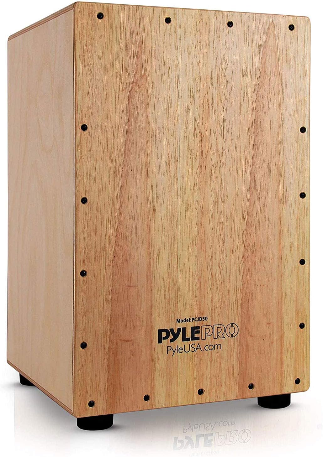 Pyle Wooden Hand Drum Percussion Beat Box-Hybrid Electronic Style Acoustic E-Cajon w/Built-in Pickup Connector, Internal Guitar Snare String PCJD50