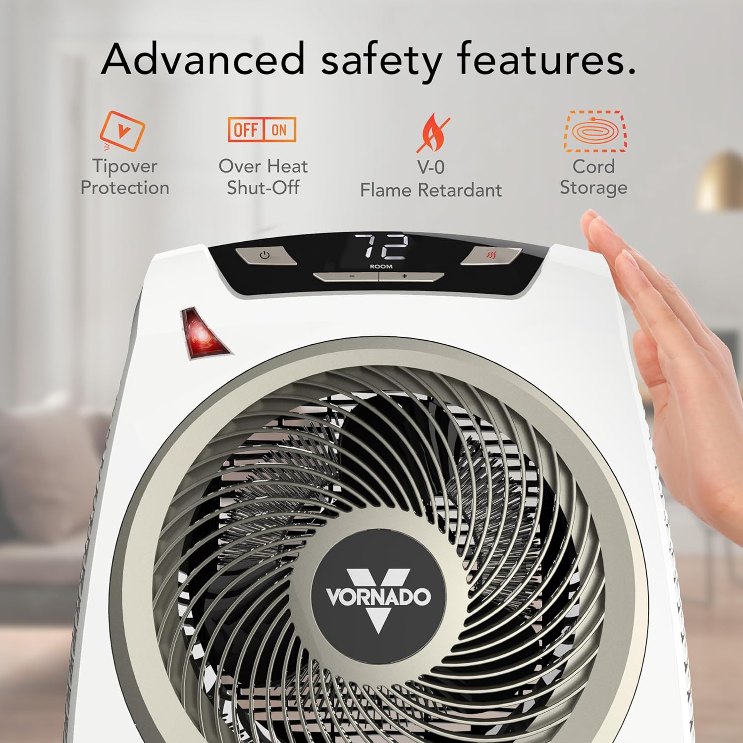 Vornado AVH10 (2025) Space Heater for Home, Fan Only Option, Digital Display with Adjustable Thermostat, Advanced Safety Features, Auto Climate Control, Whole Room Electric Heater for Indoors, White