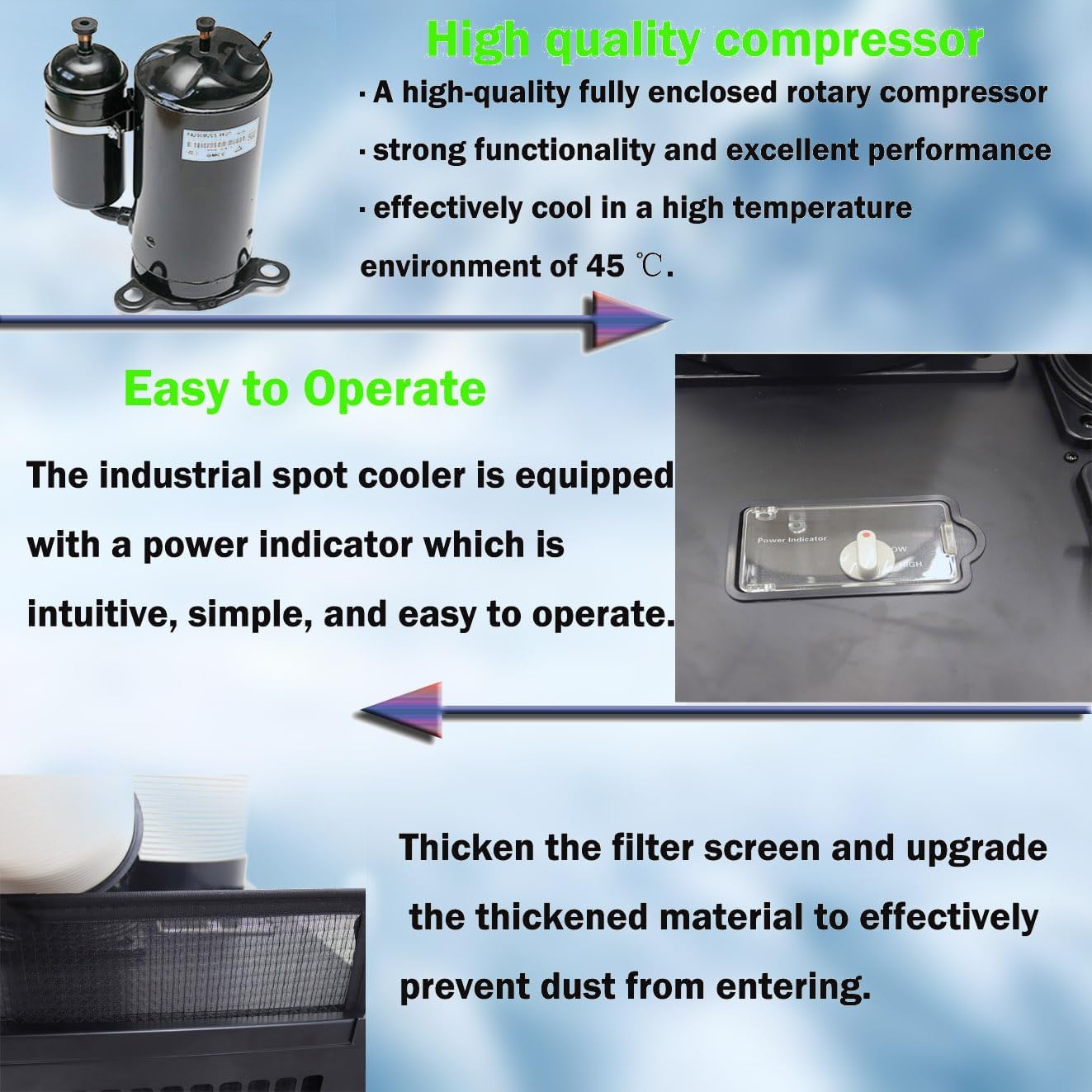 220V Industrial Air Conditioner 550m³/h Spot Cooler Commercial Portable Mobile Air Conditioner, 12000BTU/H 1100W