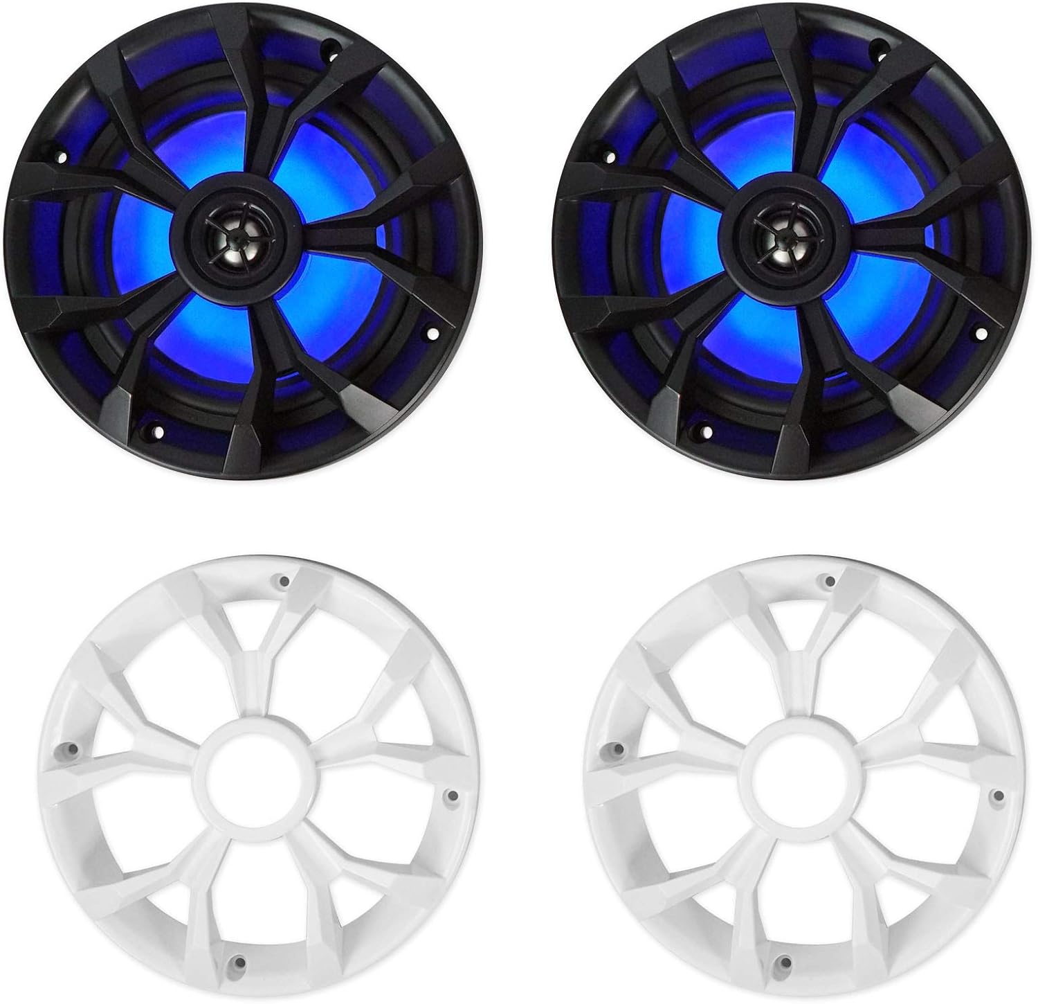 Rockville RKL65MBW 700-Watt 6.5 in Marine Boat Speakers with LED Lights, Black and White Grilles, IP66 Waterproof, UV Resistant, Rustproof Design for Boats and Outdoor Audio, 4-Piece
