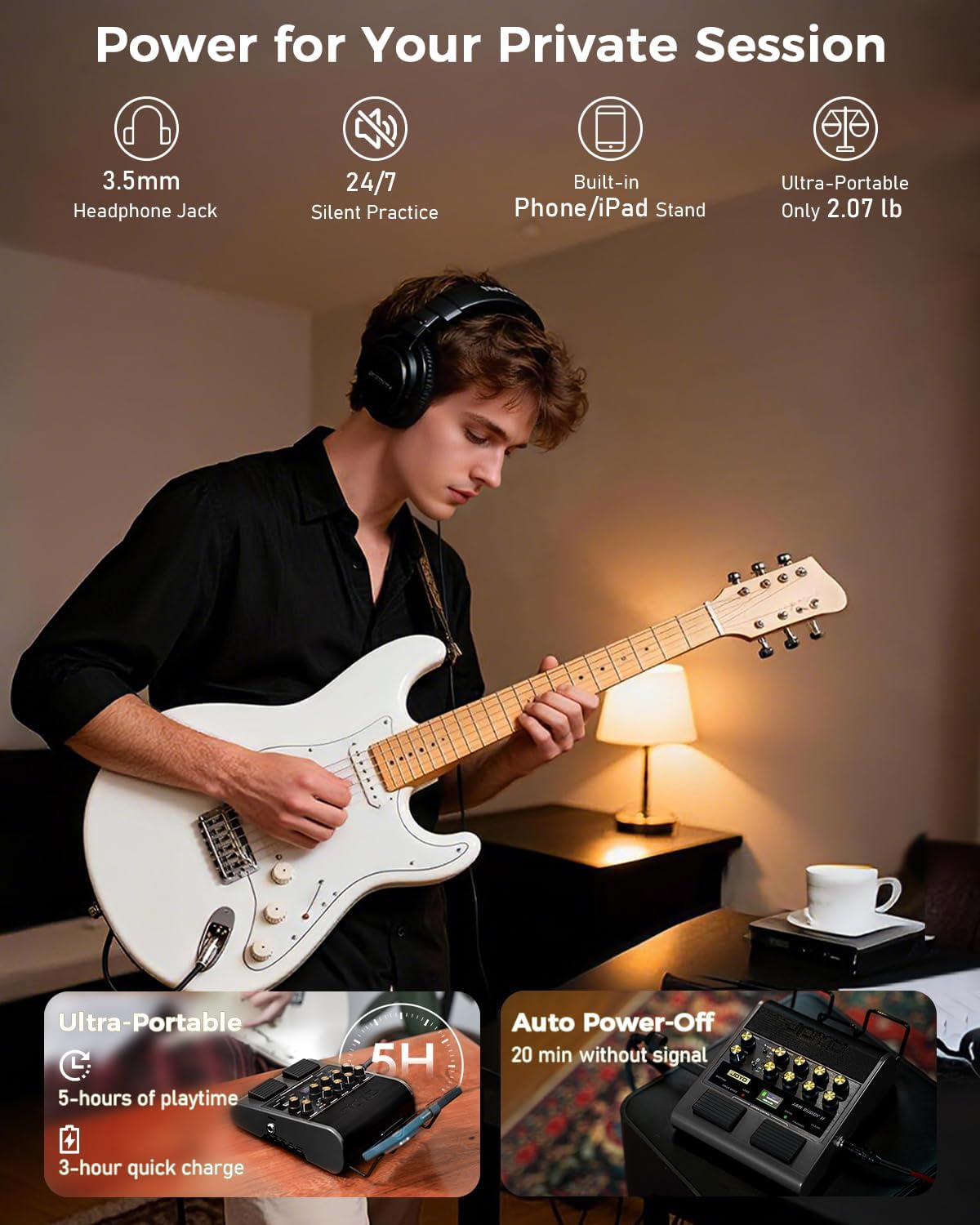 JOYO 10W Portable Electric Guitar Amp Multi-Effects Pedal Combo Amplifier with Footswitch,14 Amp Models,3-Band EQ,36 Drum Patterns & Looper,OTG Recording,Bluetooth for Practice(JAM Buddy II, Black)