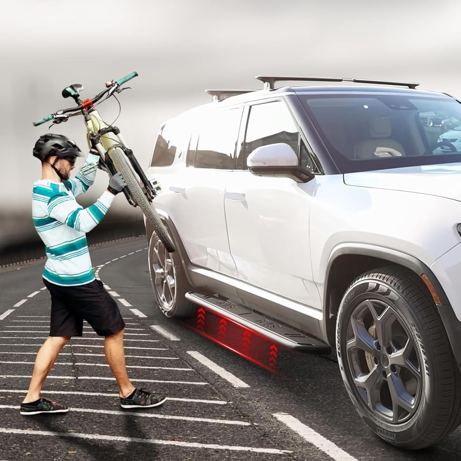 2PCS Running Boards fit for R1S Side Steps Brackets Nerf Bars Compatible with R1S 2022 2023 2024 Nerf Bars Pedal Intended for R1S Exterior Accessories