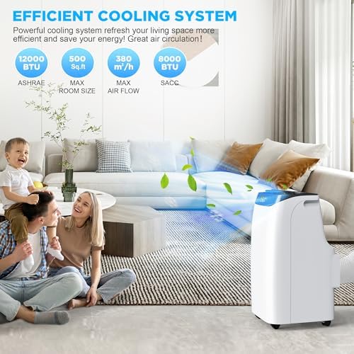 12000 BTU Portable Air Conditioners with Remote Control, 3-in-1 Free Standing Cooling AC Unit with Fan & Dehumidifier, Cools Room up to 500 sq.ft, Smart/Sleep Mode,3 Speed,24H Timer,Window Kit