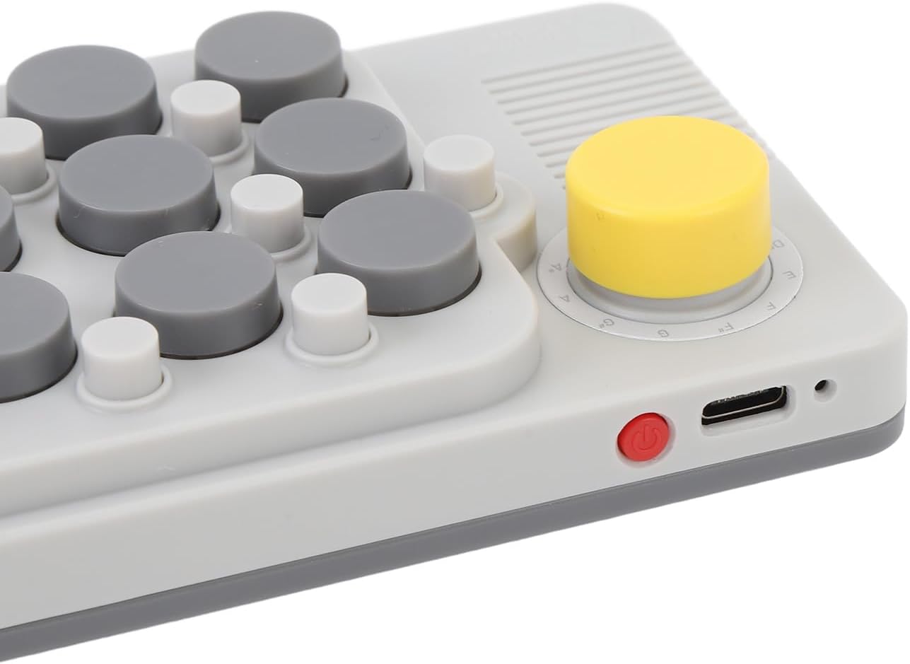 15 Key MIDI Keyboard Controller with 2 Rotary Knobs, 20 Popular Instruments Available, 3.5mm Headphone Jack Rechargeable C3-C8 Full Tuning Adjustable with Keyboard Stickers