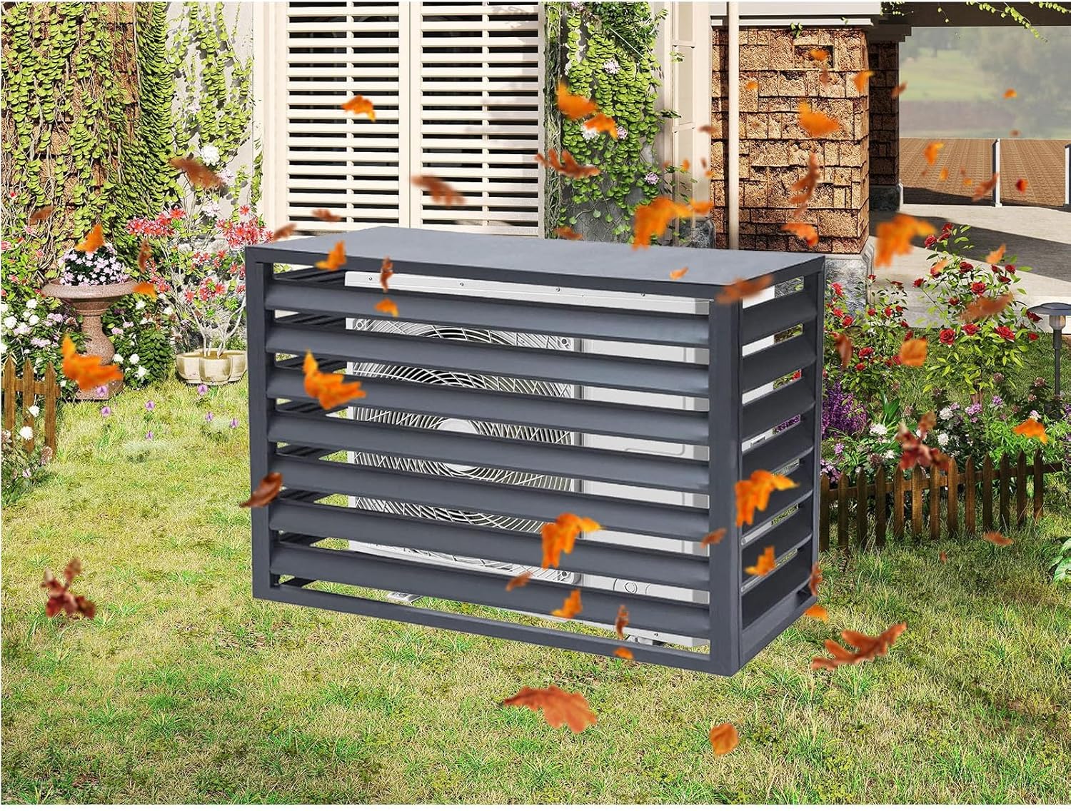 Air Conditioner Covers for Outside Units, Aluminum Air Conditioner Fence with Top Cover, Organize The Garden, for Plant Rack Privacy Screens(Brown,110cm)