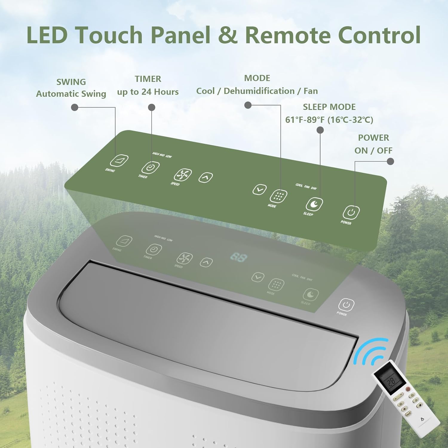 14000BTU Portable Air Conditioners Cool up to 750 Sq. Ft, 3-in-1 Portable AC Units for Rooms with Sleep Mode, 24H Timer, Remote Control, Window Vent Kit, Activated Carbon and Silver Ion Filter