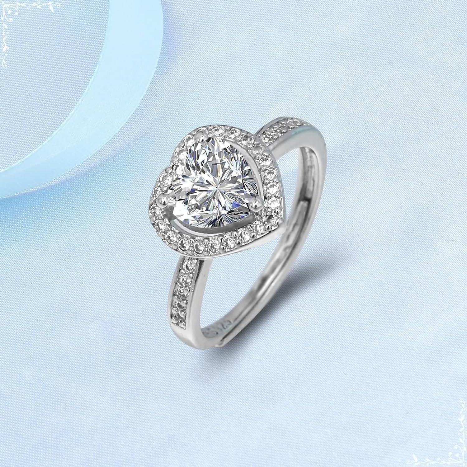 Heart Wedding Ring, Womans Rings Moissanite Silver Statement Band 18K White Gold for Fiancée