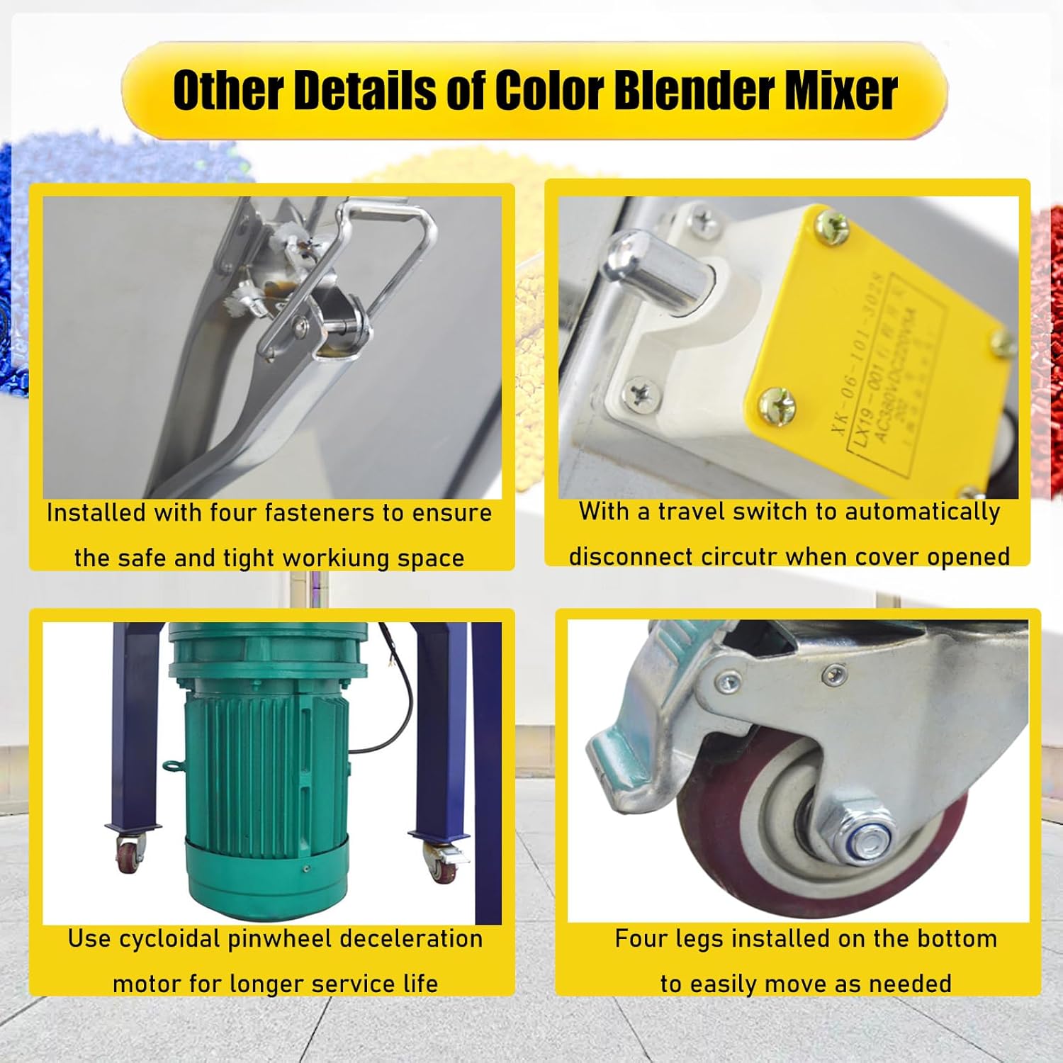 Industrial Blender Mixer Vertical Color Mixer 150kg Tank Material Mixing Machine Vertical Blade Vortex Type Blender 5.3HP Stainless Steel Blending Mixing Machine, AC220V Triphase