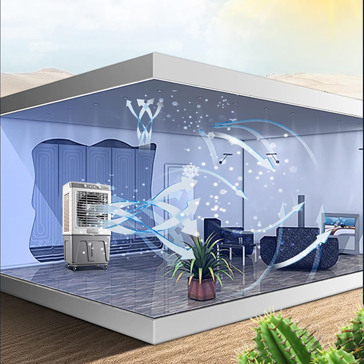 Evaporative Air Cooler 8600CFM Swamp Cooler with 80L Water Tank, 120°Oscillation with Remote, Timer, Honeycomb Pad Cooling, 3 Wind Speeds, 6 Ice Packs for Outdoor Indoor Use