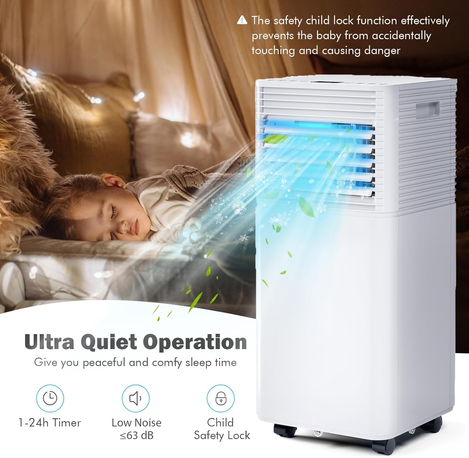 SIMOE 4-in-1 Portable AC, 10000BTU Portable Air Conditioner Unit for room Cooling up to 350 sq.ft, with Remote Control, 24H Timer & Window Kit, Built-in Fan, Cooling, Dehumidifier & Sleep Modes