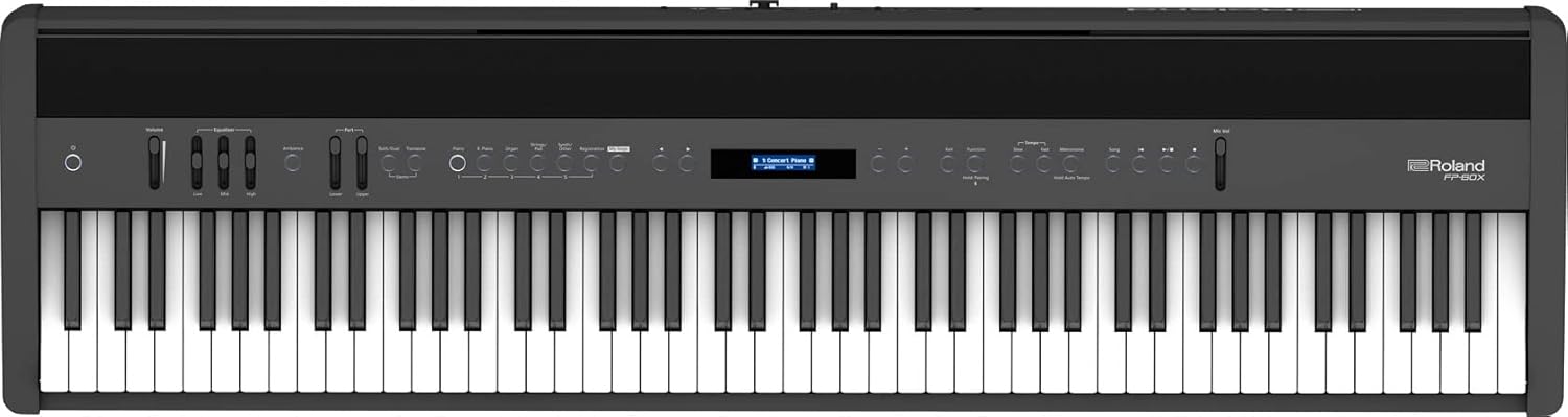 Roland FP-60X 88-Key Digital Piano - Black Bundle with Adjustable Stand, Bench, Sustain Pedal, Online Piano Classes, Instructional DVD, and Austin Bazaar Polishing Cloth