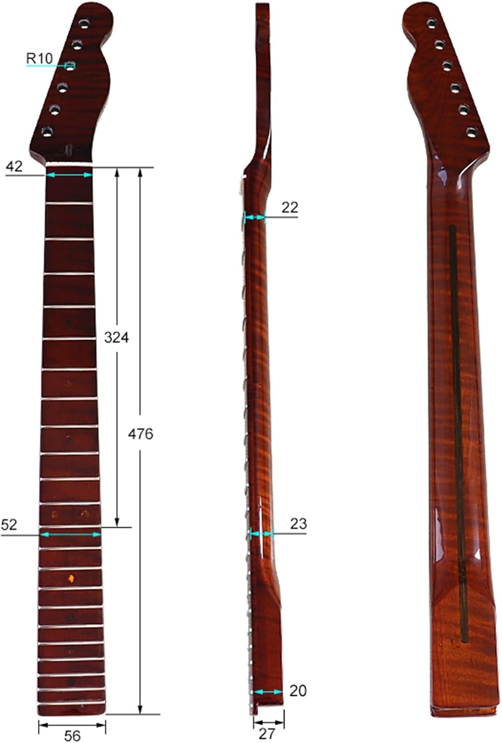 Maple Electric Guitar Neck Brown Color 22 Frets 5.6cm Width High Glossy for TL Guitar Neck Unfinished Guitar Neck