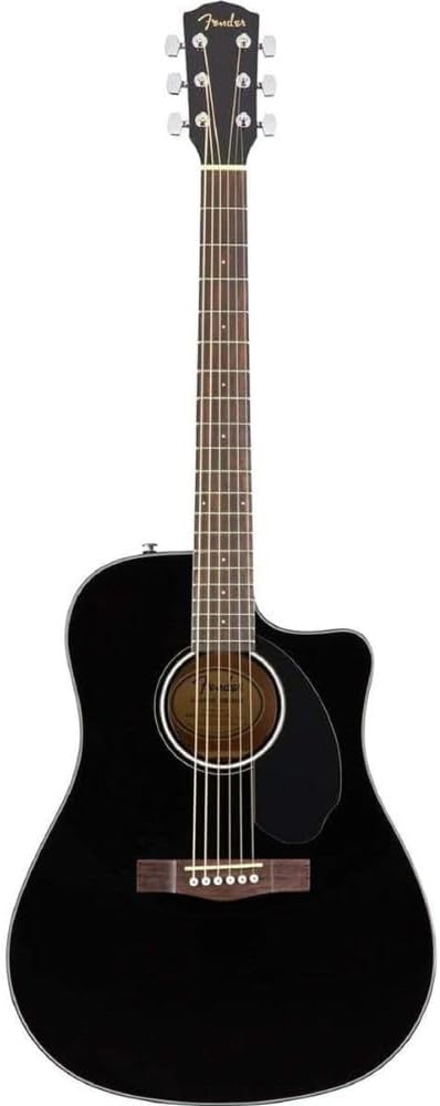 Fender CD-60SCE Dreadnought Cutaway Acoustic Electric Guitar Bundle with Fender Guitar Stand, Height-Adjustable with Sturdy Metal