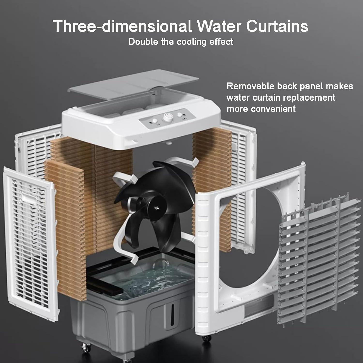 Portable Air Conditioners, Air Cooling Fan, 3 Wind Speeds, 35l/9 gallon Water Tank, 120° Wide-angle Air Supply, Rapid Cooling, for Office, Terrace