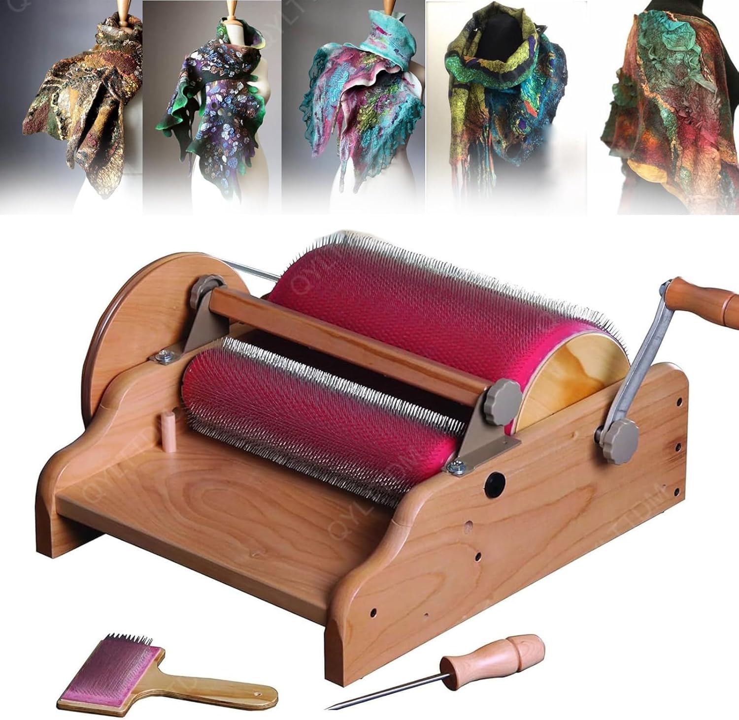 Wool Blending Board Carding Brush Set, Wide Drum Carder, Drum Diameter 315mm, Adjustable Roller Gap Drum Carding Machine, Tooth Pitch Can Set, for Creation, Mix Colors, Organize Wool Fibers