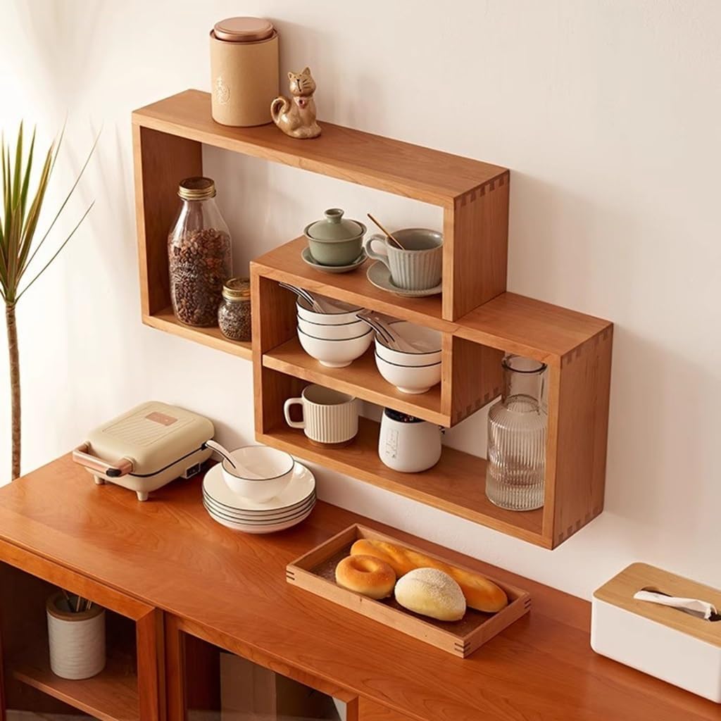 Storage Shelves Wall-Mounted Floating Shelves, Wood Floating Shelves Pack of 2 Wall Mounted Cube Rectangle Interlocking 80x14x48cm