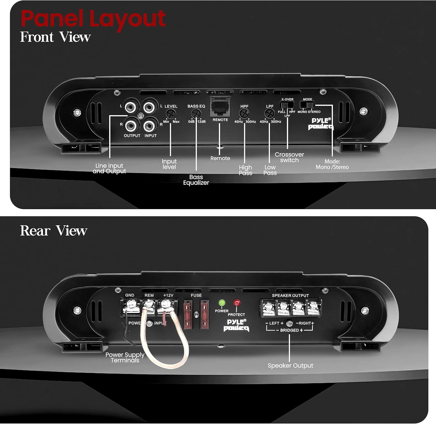 Pyle 2 Channel Car Stereo Amplifier - 4000W Dual Channel Bridgeable High Power MOSFET Audio Sound Auto Small Speaker Amp Box w/ Crossover, Bass Boost Control, Silver Plated RCA Input Output - PLA2678