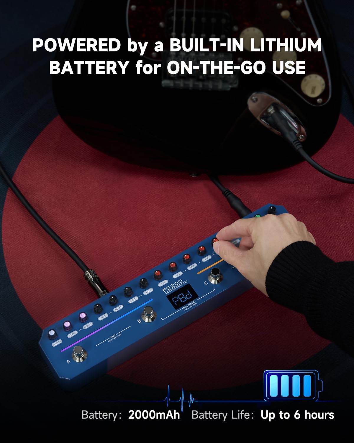 FLAMMA FG200 Intelligent Multi-Effects Guitar Pedal with 52 AMP Models 5 BOOST Models 16 CAB Simulations 7 Effects Modules 9 IR Slots 40 Presets 40 Rhythm Styles Support APP OTG