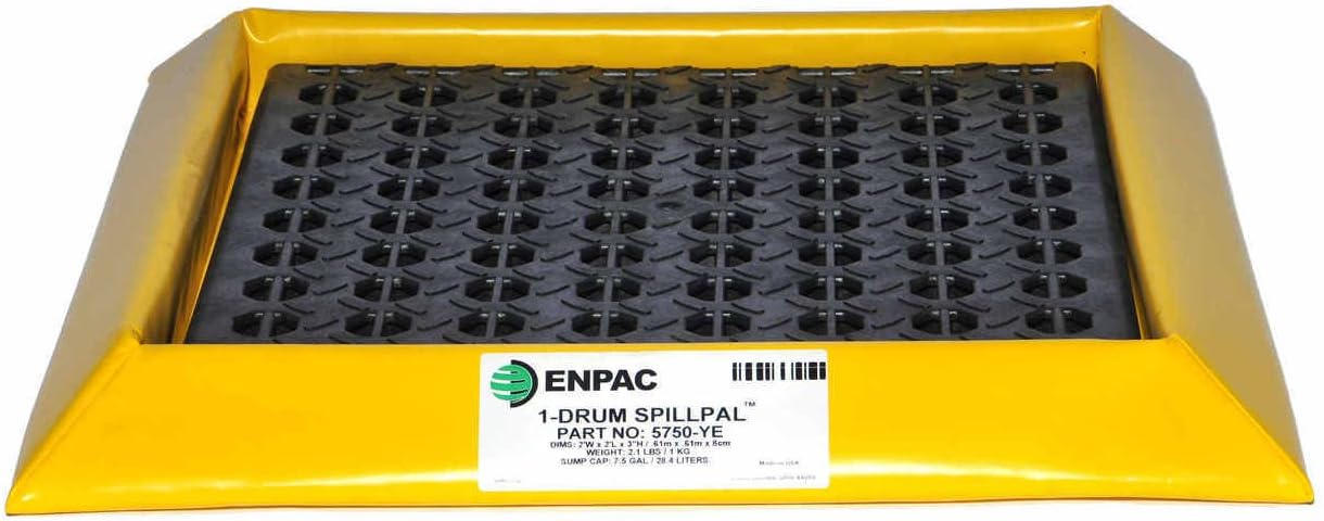 Enpac 1 Drum SpillPal Spill Pad with Grate, Yellow, Foam Sidewalls, Low Profile, Tough, Durable, Two-Way Air Relief, Foldable