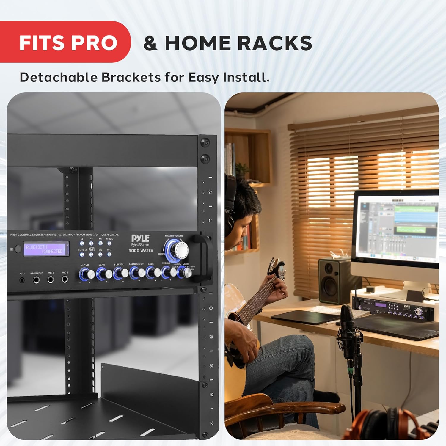 Pyle 3000W Multi-Channel Bluetooth Wireless Power Amplifier - Rack Mount - Stereo Receiver w/ FM Radio - USB/SD - Dual Mic w/ Echo - RCA - Headphone - LED Display - Cooling Fan - P3001BT