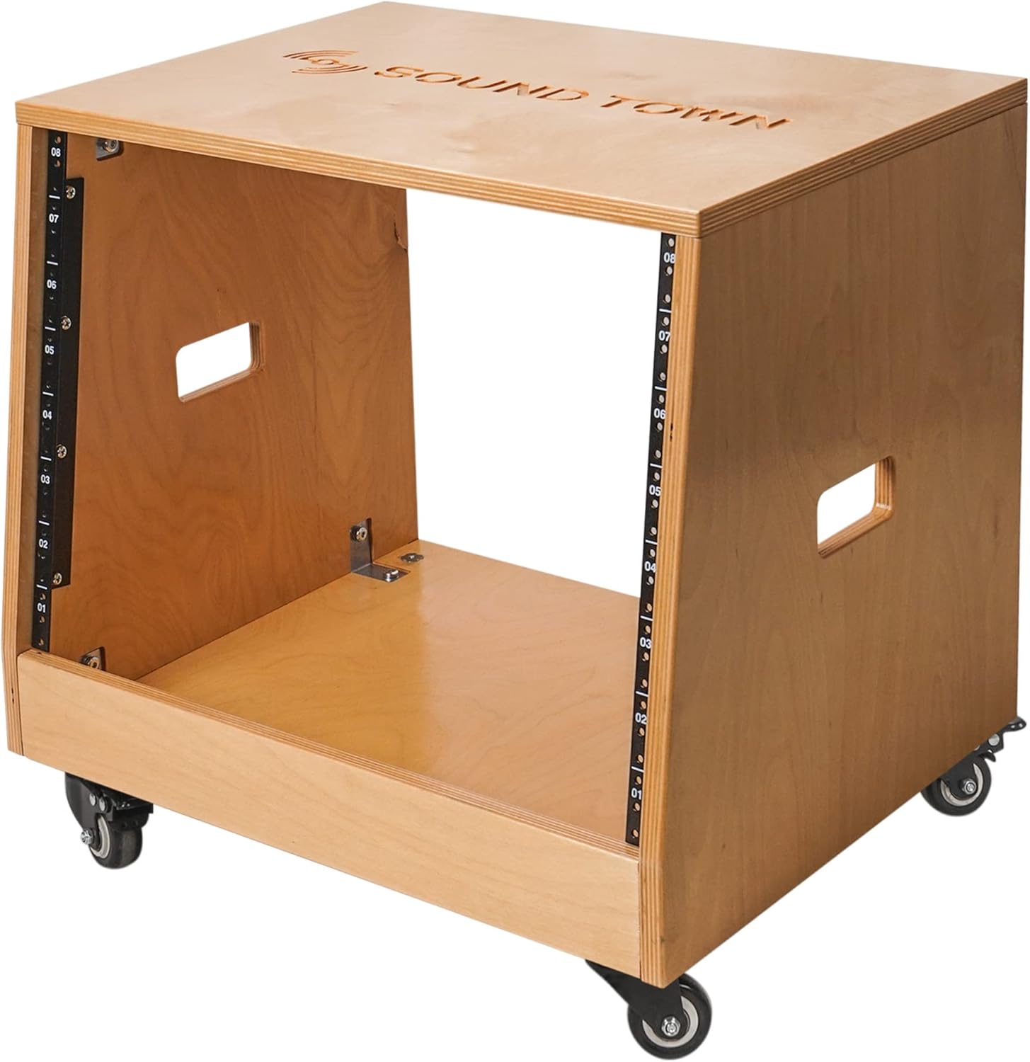 Sound Town DIY Solid Baltic Birch Plywood Slanted 8U Studio Rack, Golden Oak (SDRK-8T)