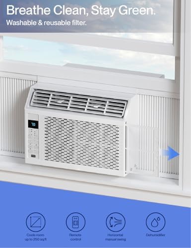 PURECLEAN 6,000 BTU Window Air Conditioner, Efficient Cooling for Small to Medium Rooms up to 250 Sq.Ft, Adjustable Airflow, Installation Kit Included
