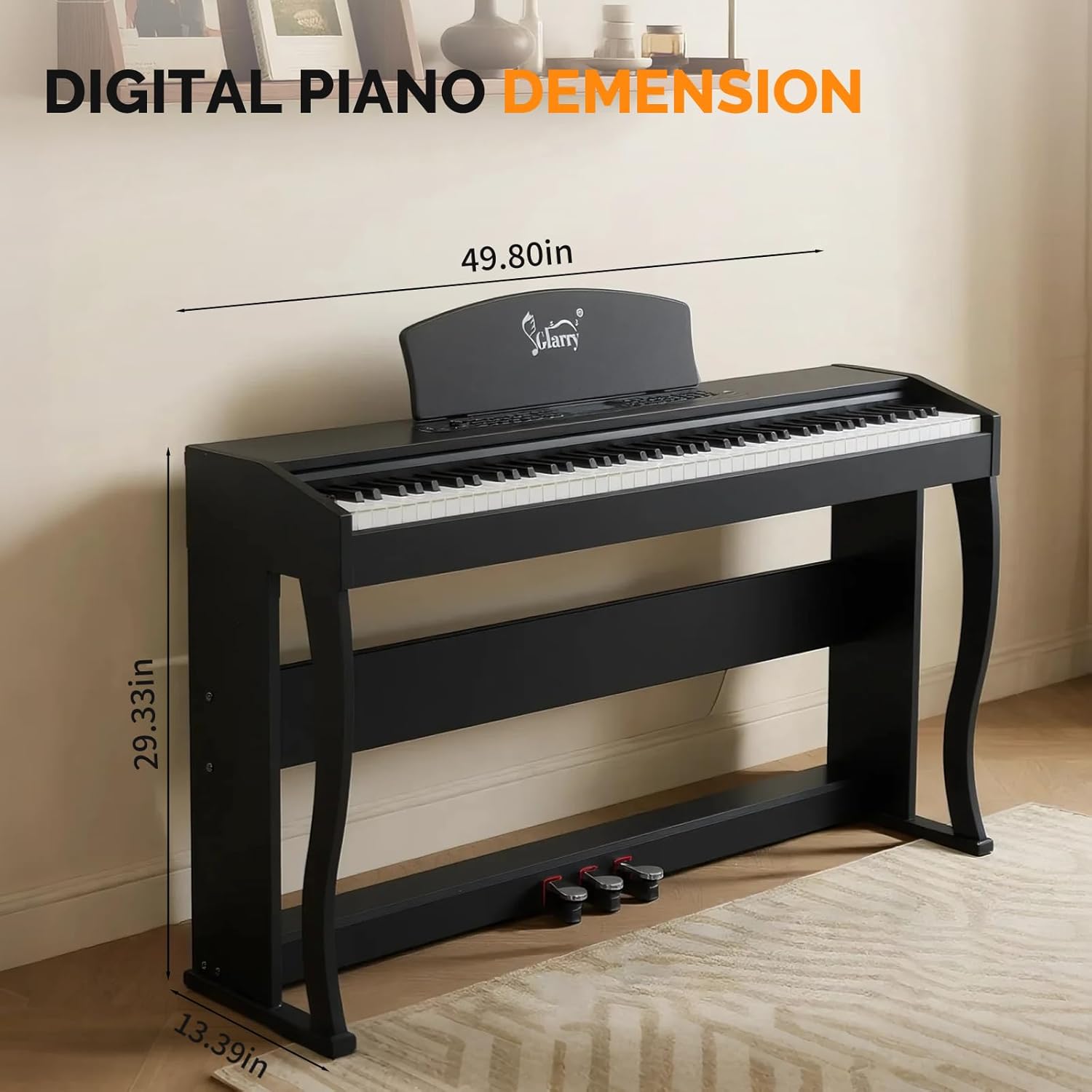 GLARRY Digital Piano 88 Keys Heavy Hammer Keyboard, with Large LCD Display and Headphone, Triple Pedals, Beginner Friendly, Supports MIDI Connect, Classic Upright Design (Matte Black)
