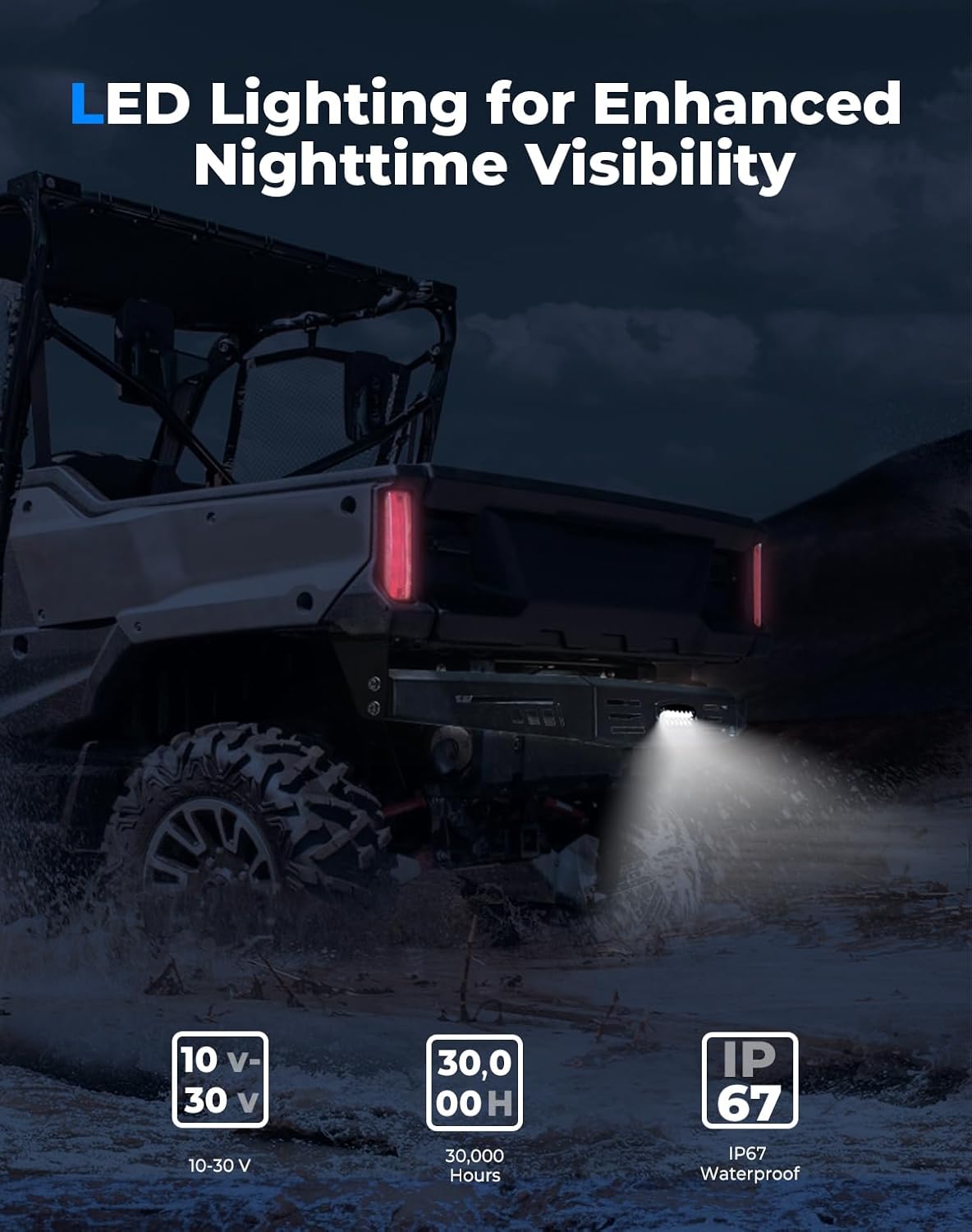 KEMIMOTO UTV Rear Bumper with 18W LED Light, Compatible with Pioneer 1000-3 / Pioneer 1000-6 2016-2025, Waterproof Bright Light, Impact Resistant Guard, Protection Accessories（Not Fit Pioneer 1000-5）