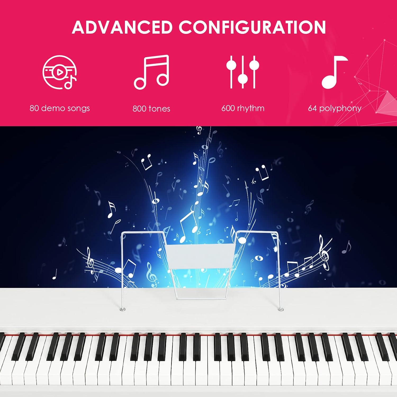 Safeplus Digital Piano 88 Key Full Size Weighted Keyboard, Electric Piano Portable with Sustain Pedal Power, Supply for Beginner Adults Practice (White)