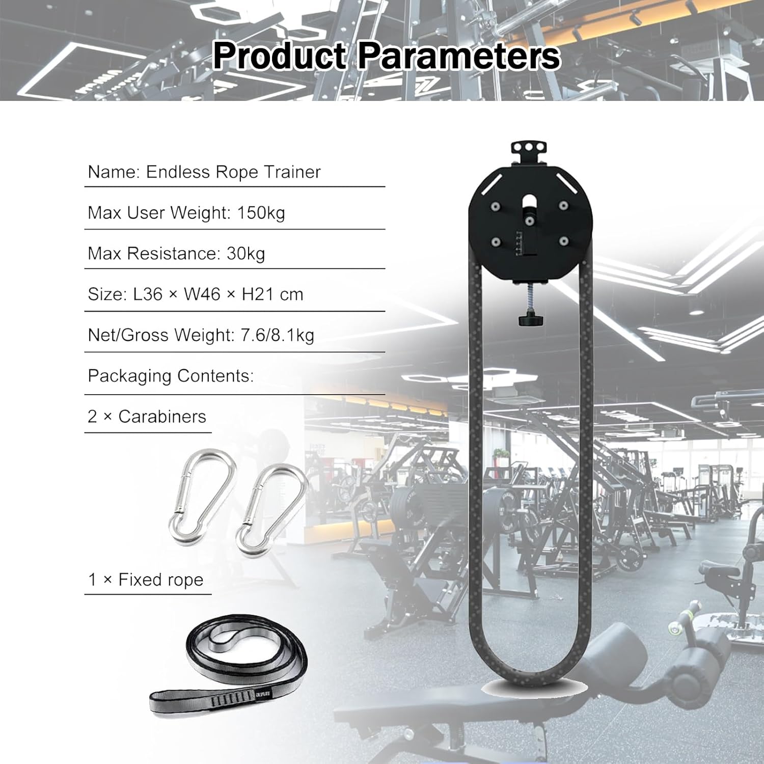 Mounted Endless Rope Pulley System, Steel Drum Mounts on Upright, Closed-Loop Nylon Rope, Home Gym Infinity Rope for Interval Resistance Training