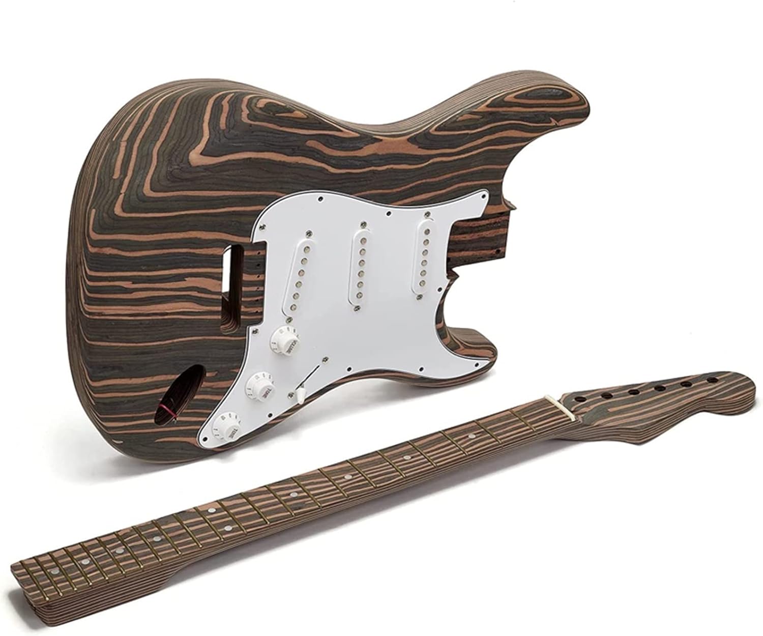FLFL Instruments 6 Strings Zebrawood Solid Body for ST Style Electric Guitar Builder Kit Unfinished Guitar Kit