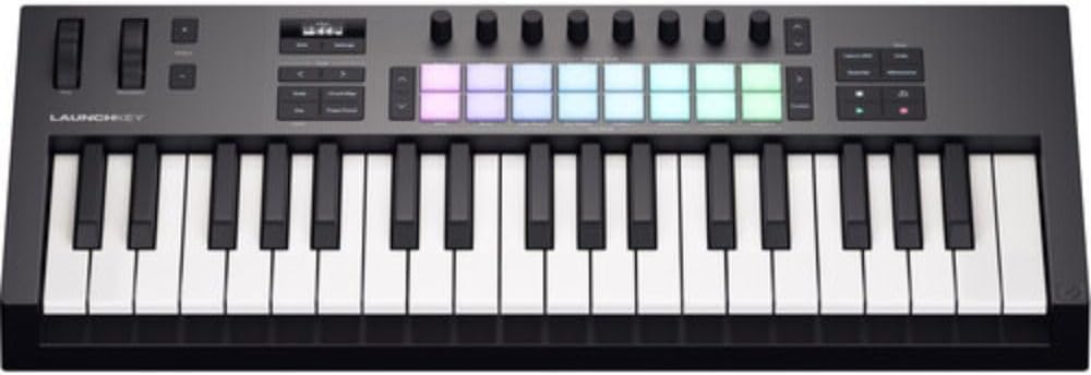 Novation Launchkey 37 MK4 USB MIDI Keyboard Controller (37-Key) Bundle with Auray FP-P1L Universal Piano-Style Sustain Pedal, Hosa Mid-310 Black 10 ft. Midi cable