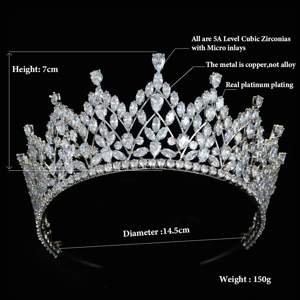 Aoligrace CZ Princess Pageant Crowns for Women Cubic Zirconia Wedding Tiaras for Bride Birthday Quinceanera Hair Accessories