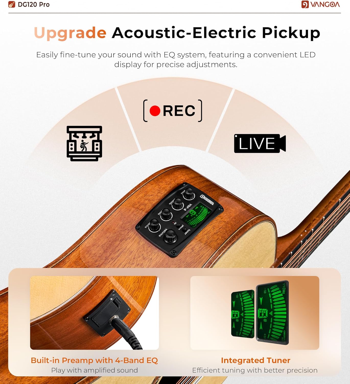 Vangoa Advanced 12 String Guitar, Full Size Twelve String Guitar Acoustic Electric 4 Band EQ Electroacoustic Set for Professional Beginner Adults Intermediate, Spruce Top, Glossy Natural