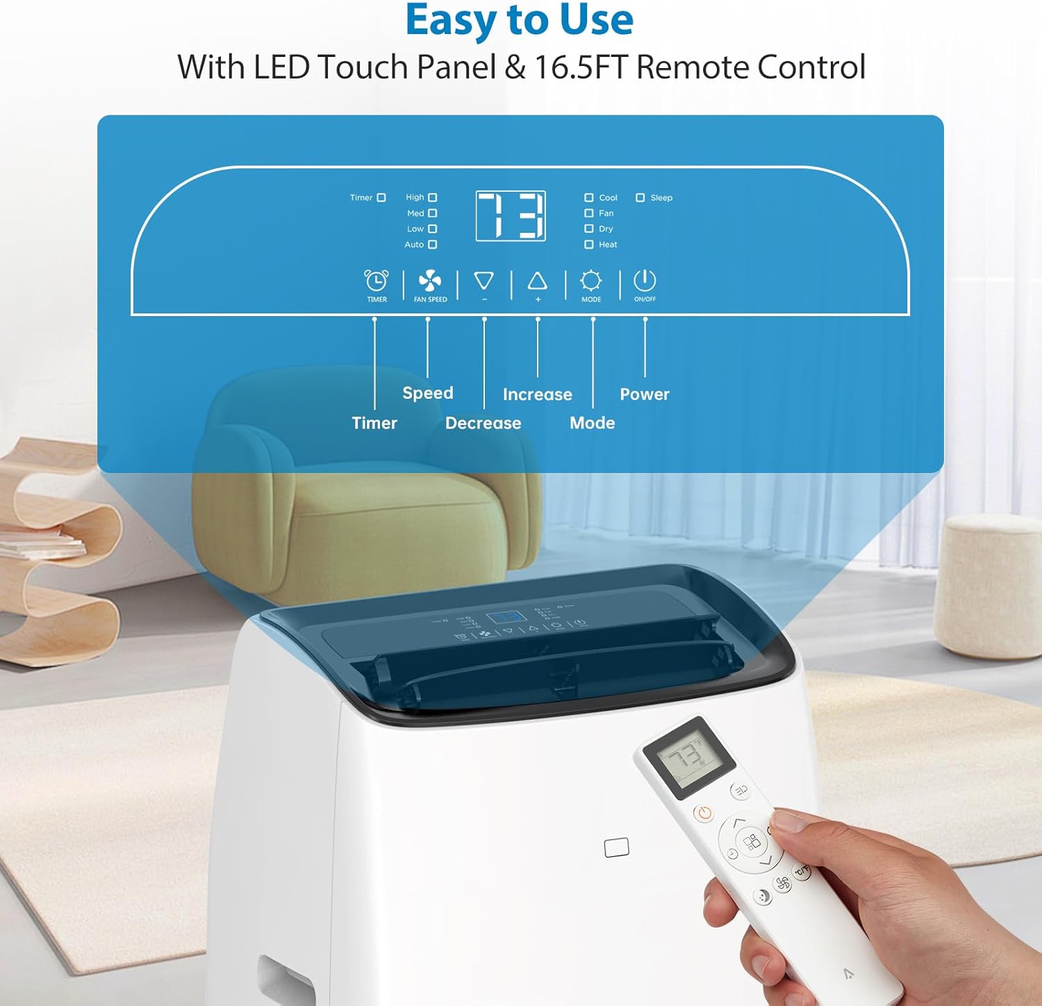 14,000BTU Inverter Dual Hose Cooling Portable Air Conditioner, Heater, Dehumidifier & Fan w Remote Control, Standing AC Unit Sleep Mode 42db, 24H Timer, Cooling up to 750 Sq Ft w Window Kit